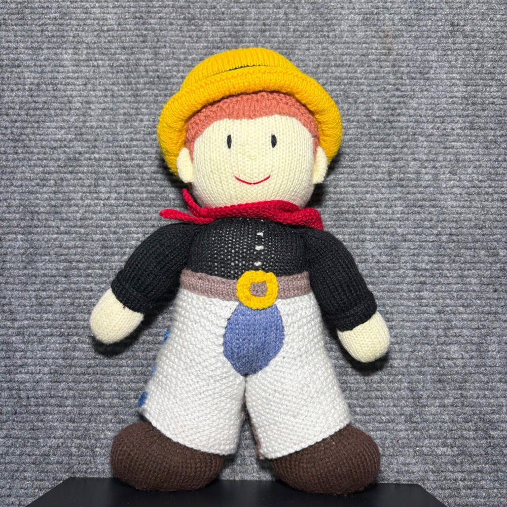 Handmade Knit Cowboy Plush Doll Yellow‎ Hat Red Bandana Western Stuffed Toy 14"